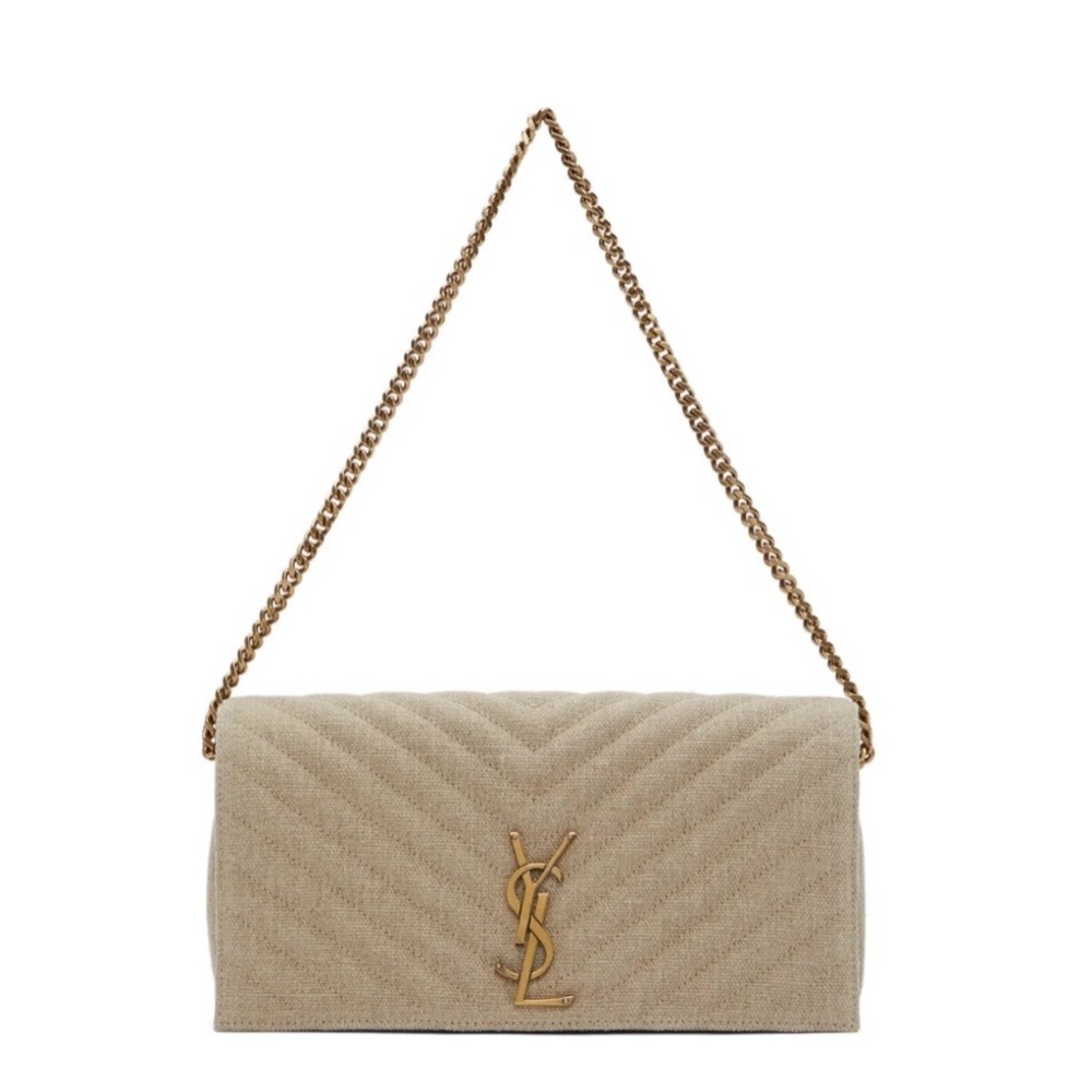 Saint Laurent Quilted Beige Shoulder Bag with Gold Chain